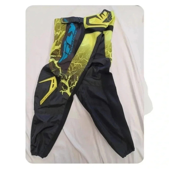 Fly Motocross Motorcycle Riding Pants Black, Lime & Blue Size 30 - Picture 2 of 12